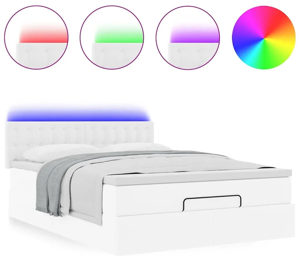 Cama otomana com colchões &amp; LEDs 140x200 cm couro artificial