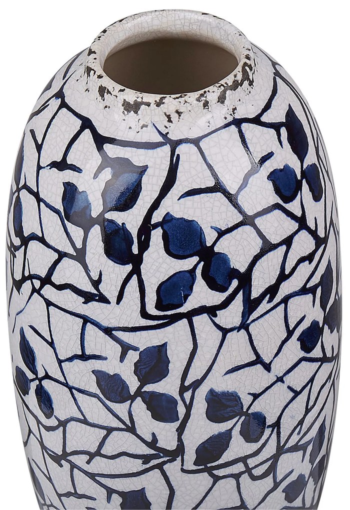 Vaso de cerâmica grés branca e azul marinho 25 cm MUTILENE Beliani