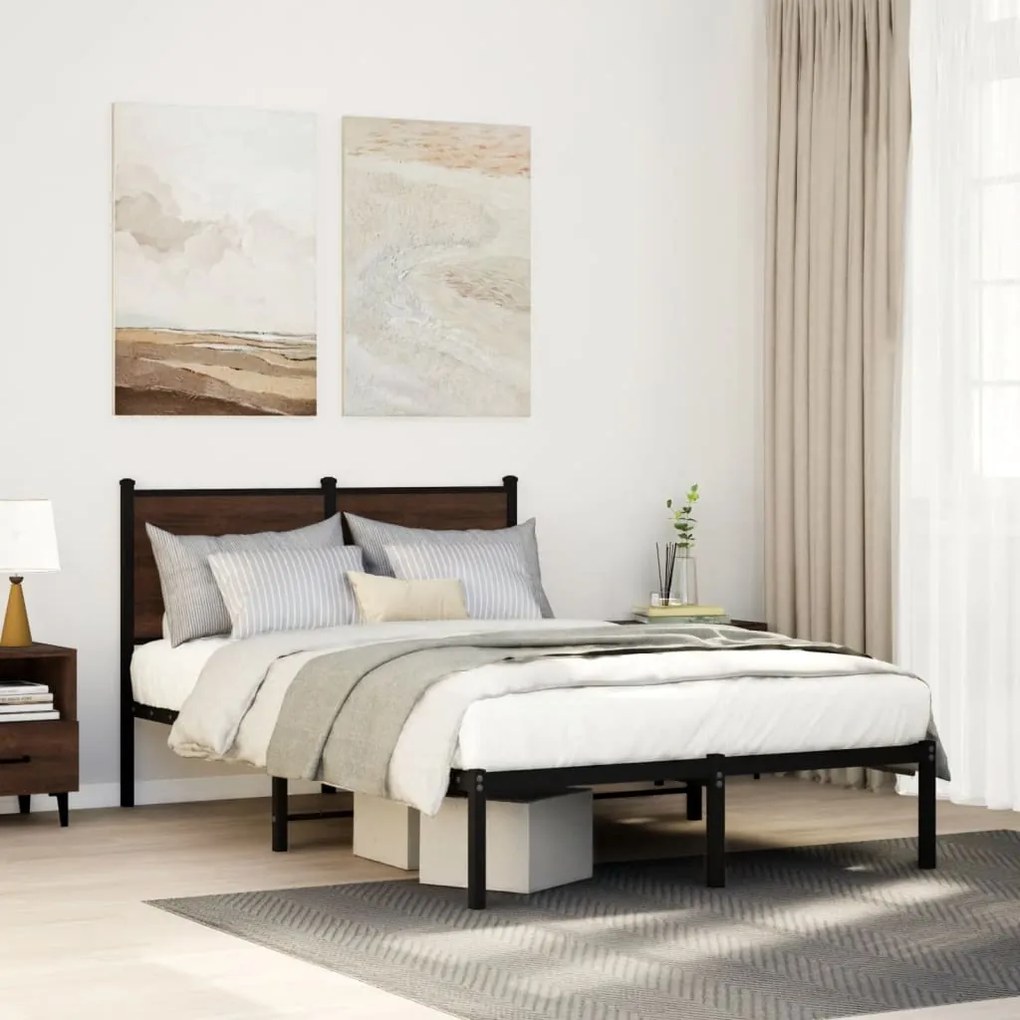 Estrutura de cama sem colchão 120x190cm metal carvalho castanho