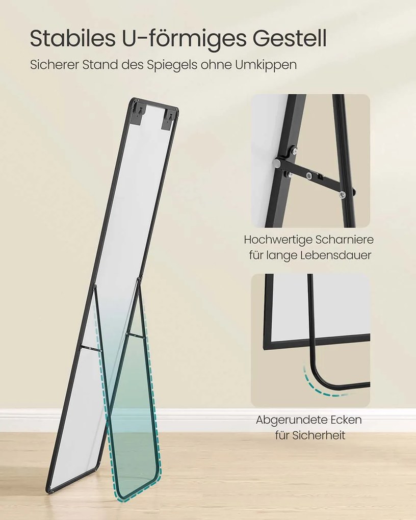 Espelho retangular para corpo inteiro 150 x 40 cm Preto