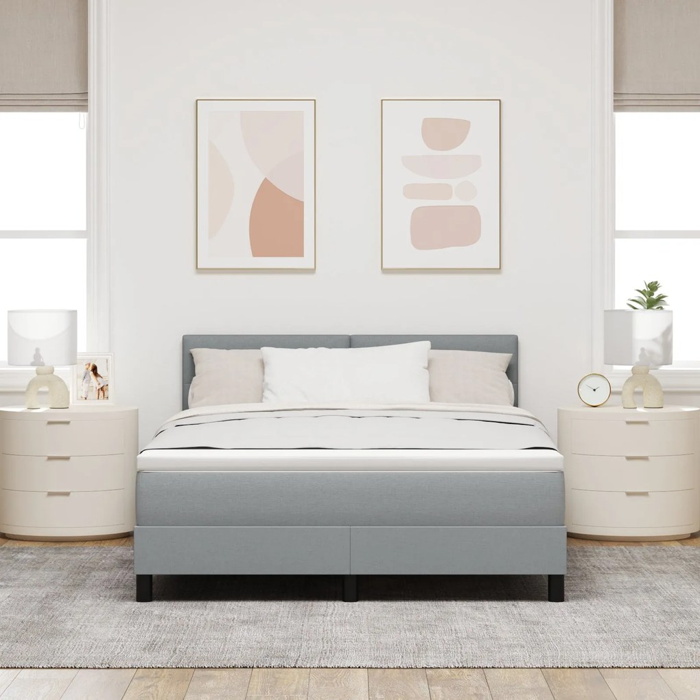 Cama Box Spring com colchão Cinza Claro 140x190 cm Tecido
