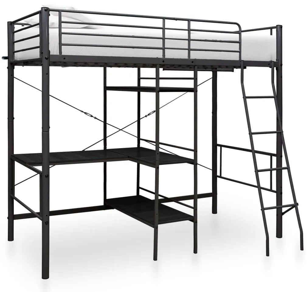 Beliche com secretária 90x200 cm metal preto