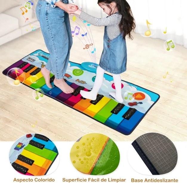 Tapete de piano para crianças com 8 sons de instrumentos com teclado para crianças com mais de 3 anos 120 x 47 cm Multicolor