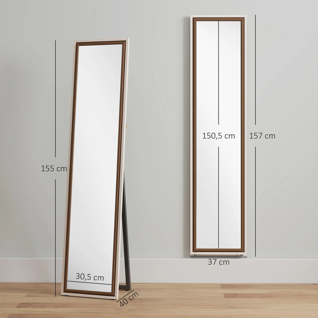 Espelho de Pé 157x37 cm Espelho Corpo Inteiro Grande com Moldura Bicolor para Utilizar Inclinado ou Suspenso Madeira