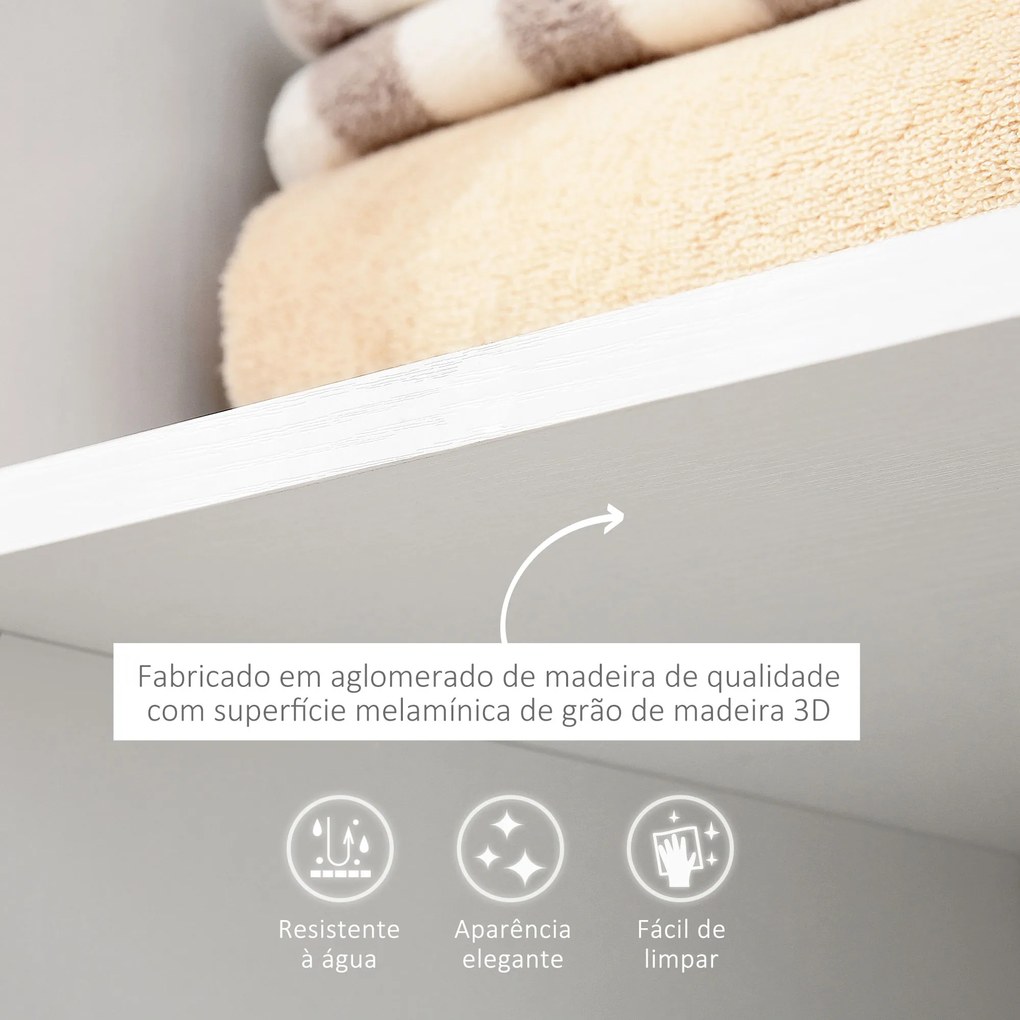 Guarda Roupa de Madeira Móvel Armário Roupeiro Aberto com Barra para Pendurar e 3 Prateleiras Organizadoras 80x40x128cm Branco