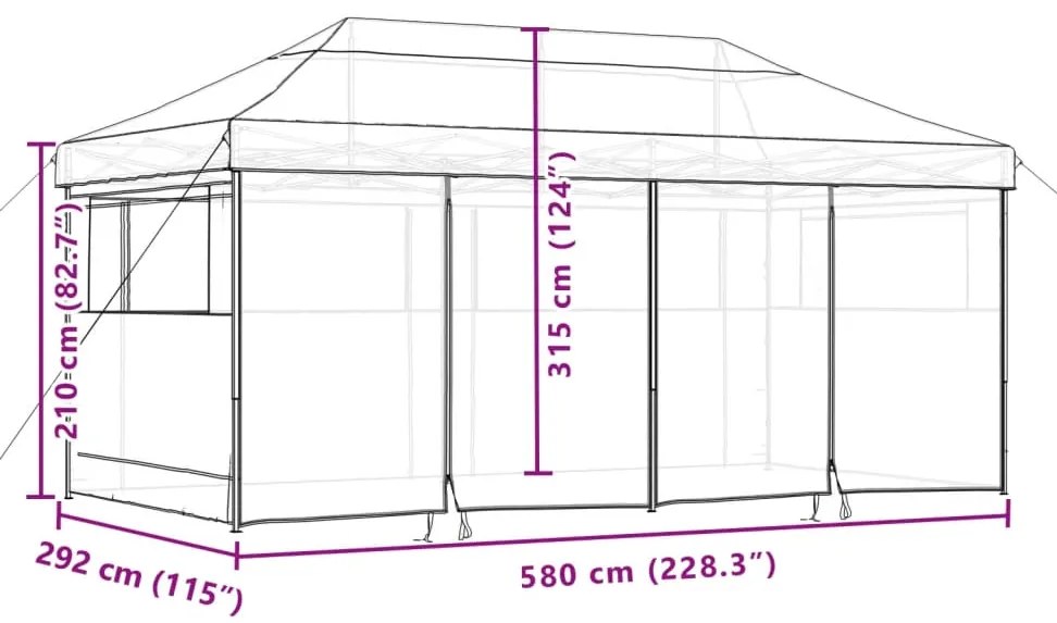 Tenda p/ festas pop-up dobrável com 4 paredes laterais castanho