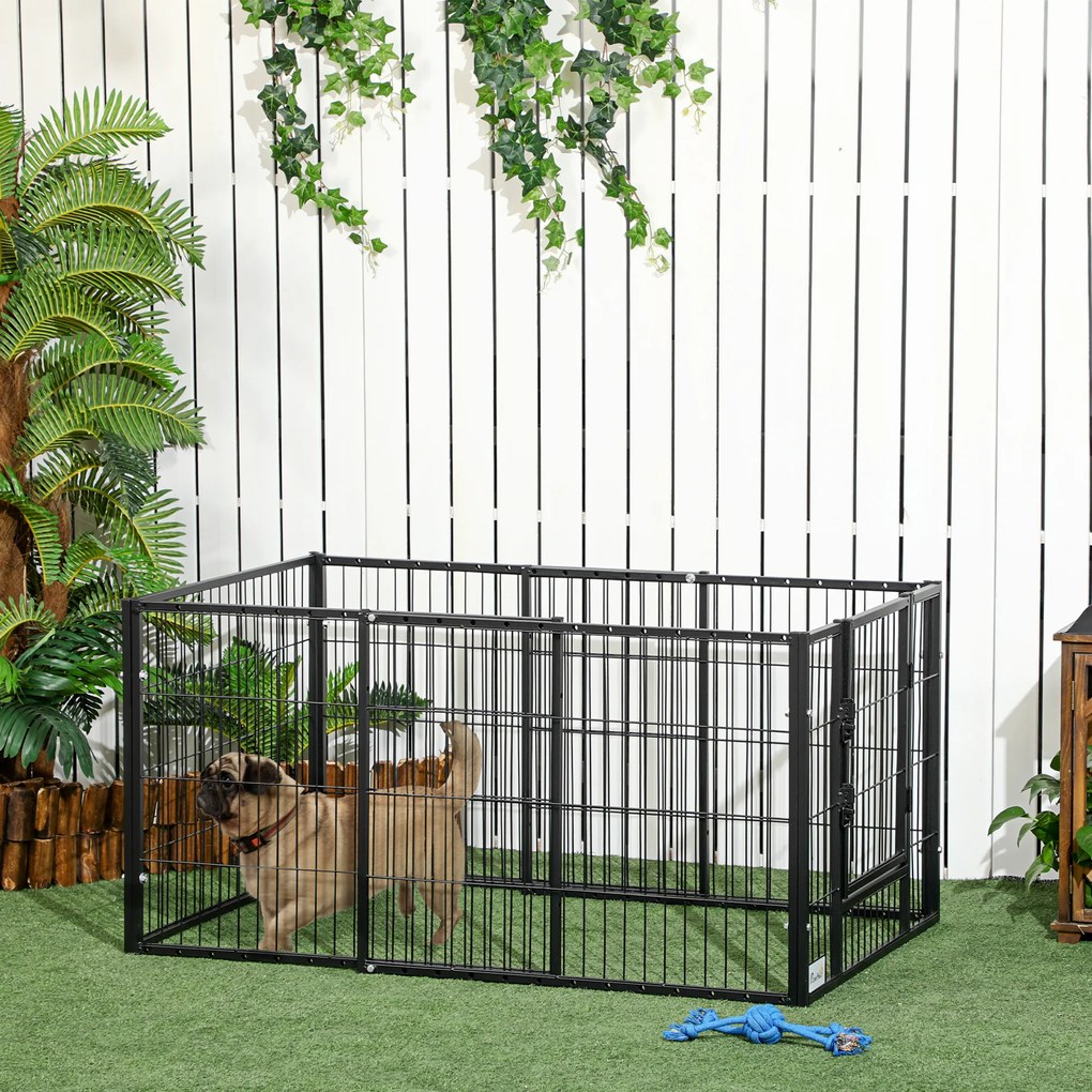 Parque para Cães de 6 Painéis com Largura Ajustável e Estrutura de Aço 82,5-150x79x61 cm Preto