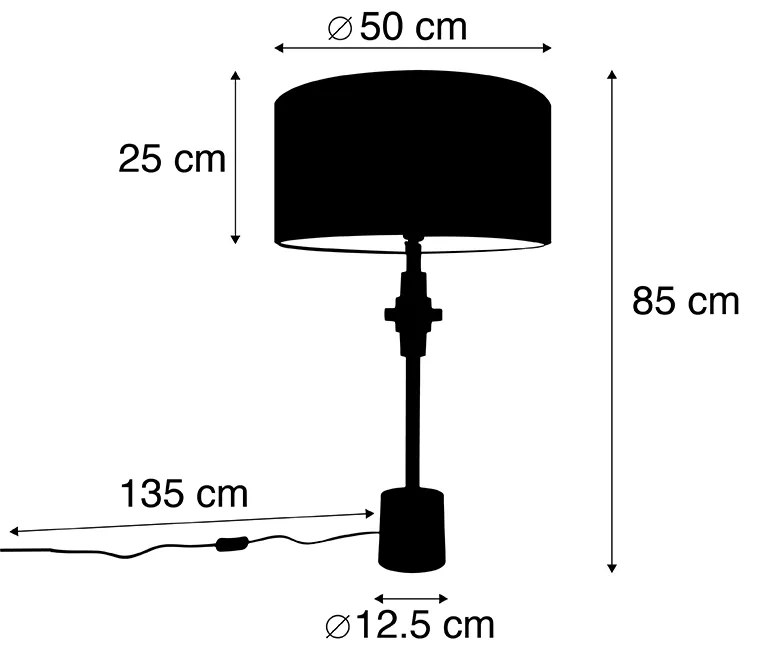 Candeeiro de mesa Art Deco bronze com abajur de veludo vermelho 50 cm - Diverso Art Deco