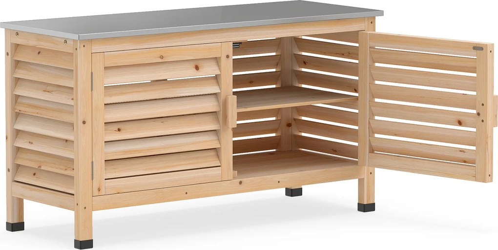 Armário de Jardim para Exterior, 109 x 40,5 x 61,5 cm, Tampo em Aço Inoxidável, Natural