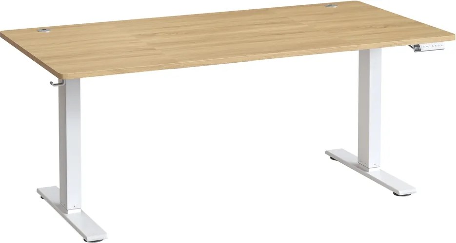 Secretária elétrica com regulação elétrica da altura, 160 x 80 x (72-120) cm, com porta USB-C tom de carvalho dourado e branca