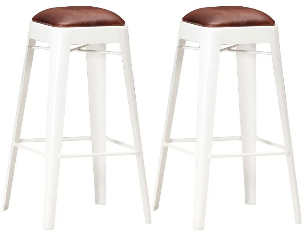 vidaXL Bancos de bar 2 pcs couro genuíno branco