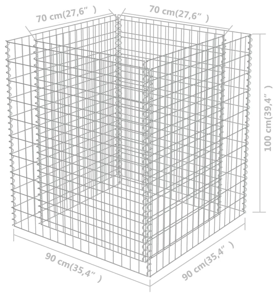 Canteiro elevado/cesto gabião 90x90x100 cm aço galvanizado