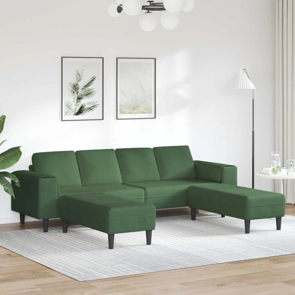 vidaXL Sofá Verde Escuro 250 x 188 x 76 cm Tecido de Veludo Cotele