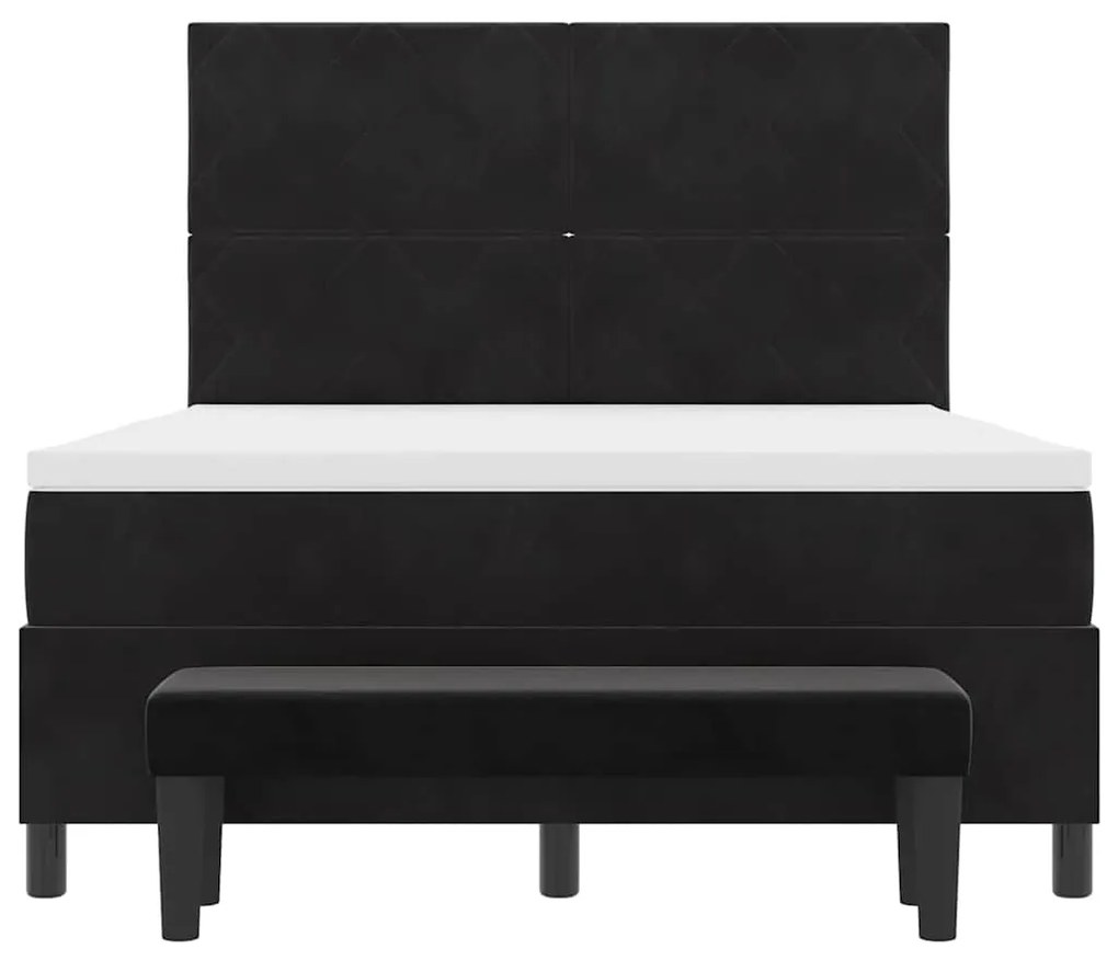 Cama Box com Colchão e Banco Preto 140x200 cm Veludo