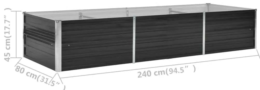 Canteiro elevado jardim aço galvanizado 240x80x45cm antracite