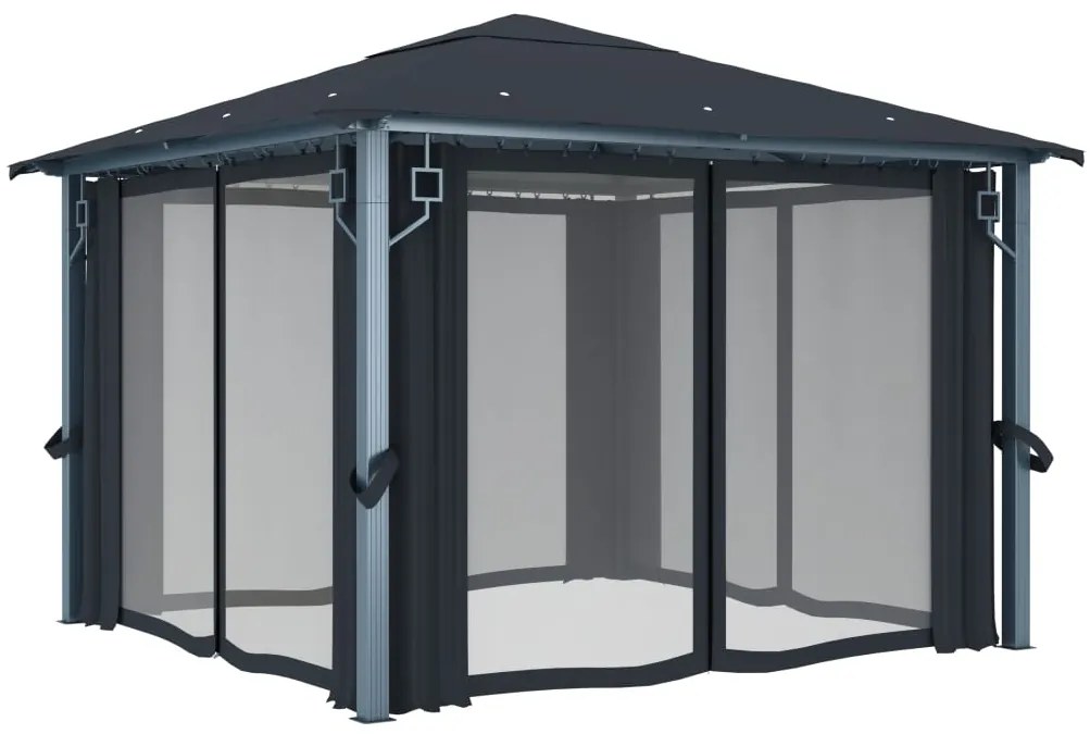 Gazebo com cortina 300x300 cm alumínio antracite