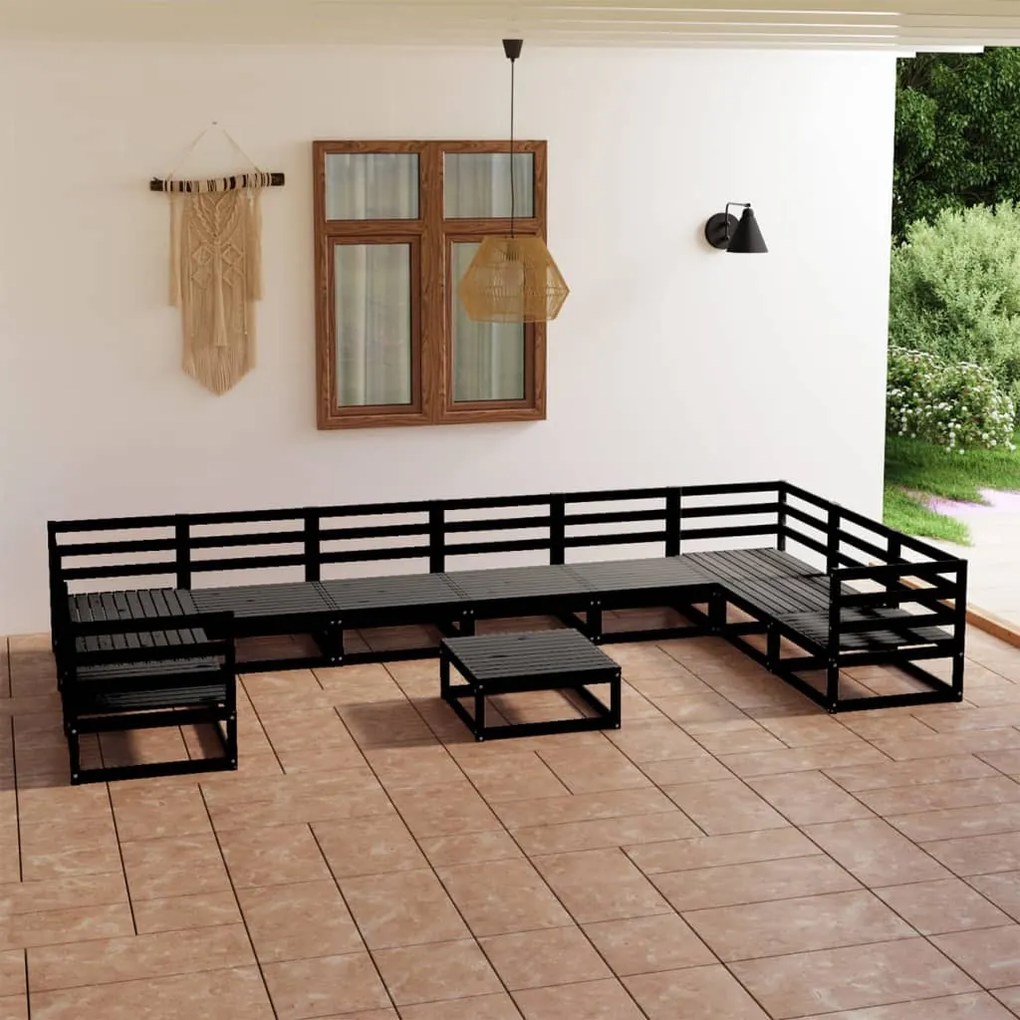 11 pcs conjunto lounge de jardim pinho maciço