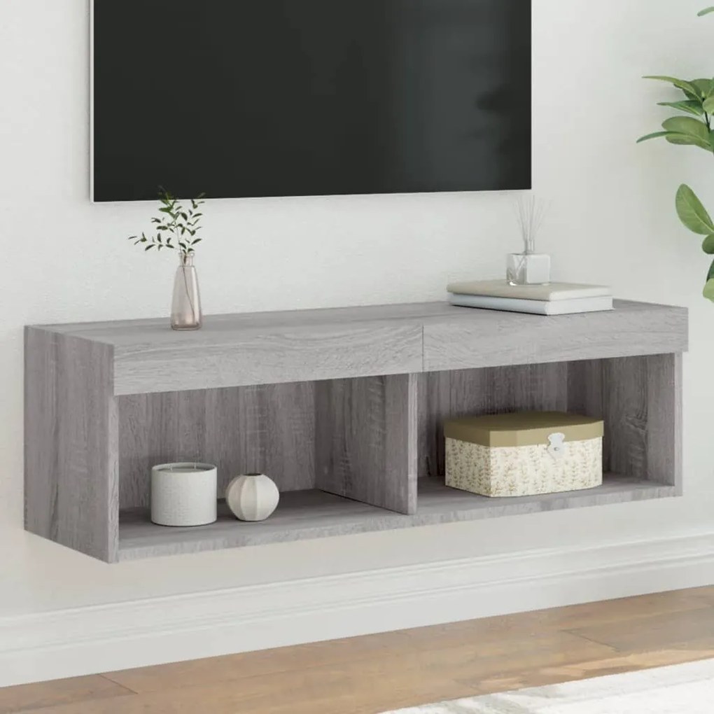 vidaXL Móvel de TV com luzes LED 100x30x30 cm cinzento sonoma