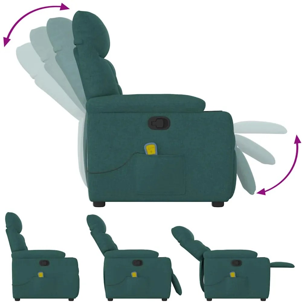 Poltrona de massagens reclinável tecido verde-escuro