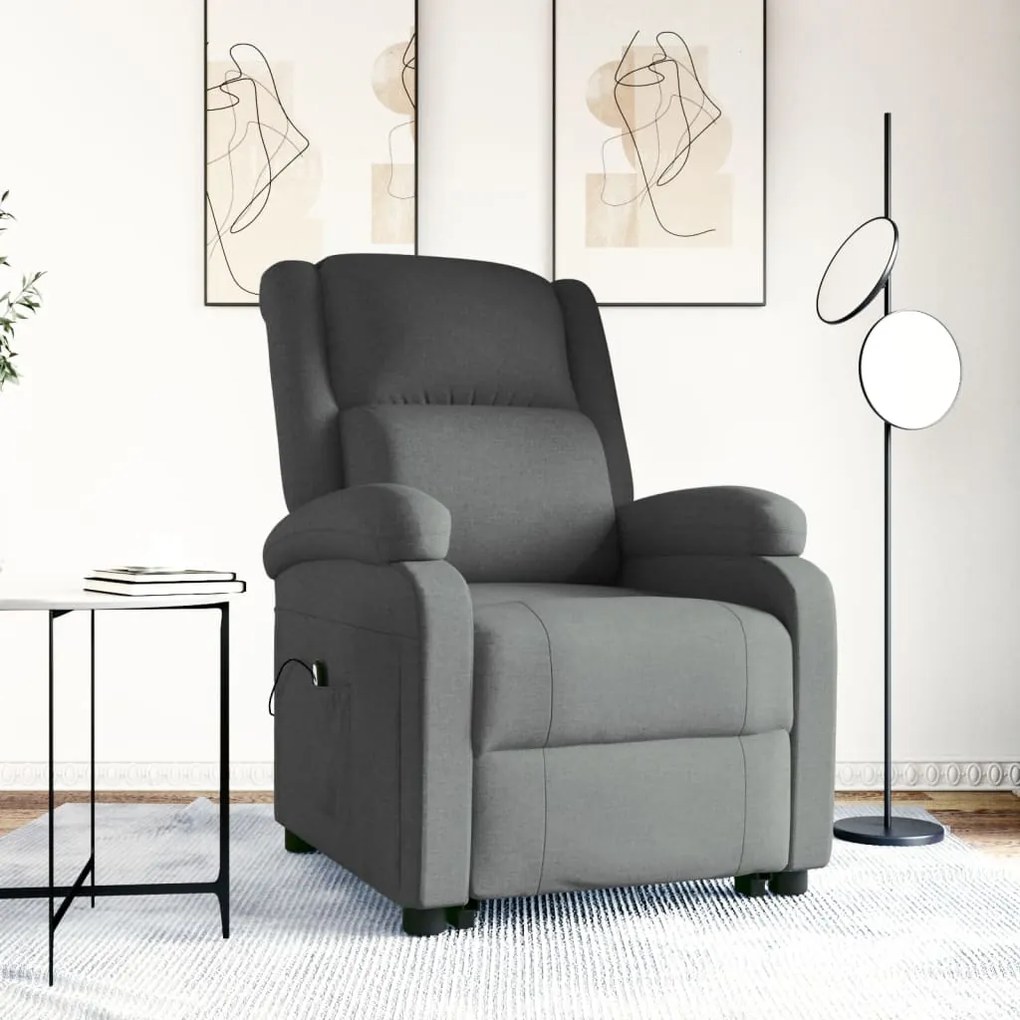 vidaXL Poltrona elevatória tecido cinzento-escuro