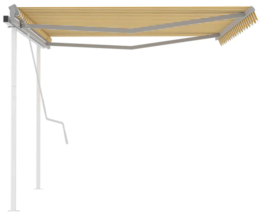 Toldo retrátil manual com postes 4x3,5 m amarelo e branco