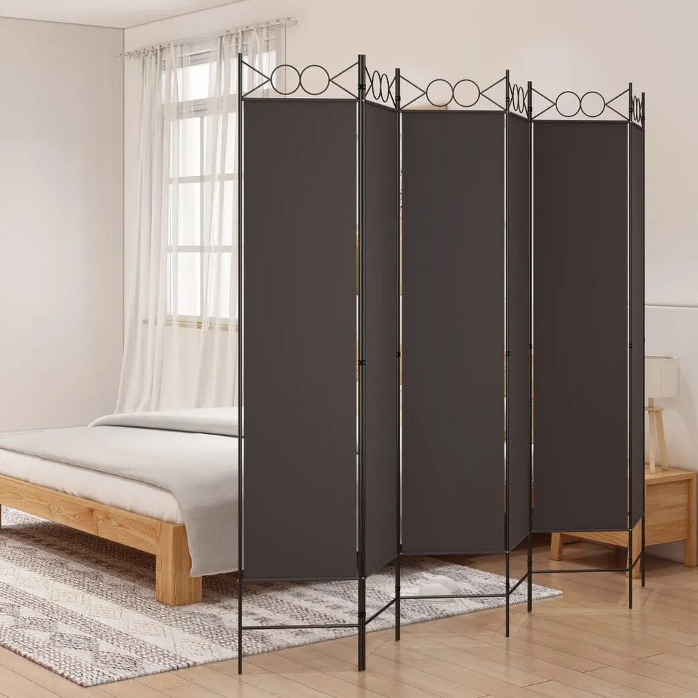 vidaXL Divisória/biombo com 6 painéis 240x200 cm tecido castanho