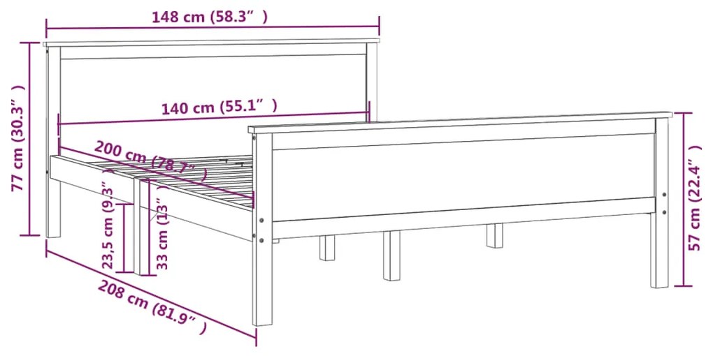 Estrutura de cama 140x200 cm pinho maciço castanho mel