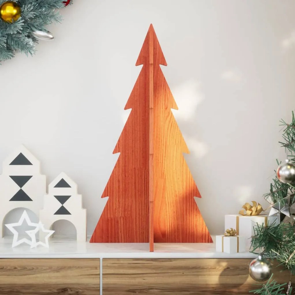 vidaXL Árvore de Natal decorativa 80 cm pinho maciço castanho-mel