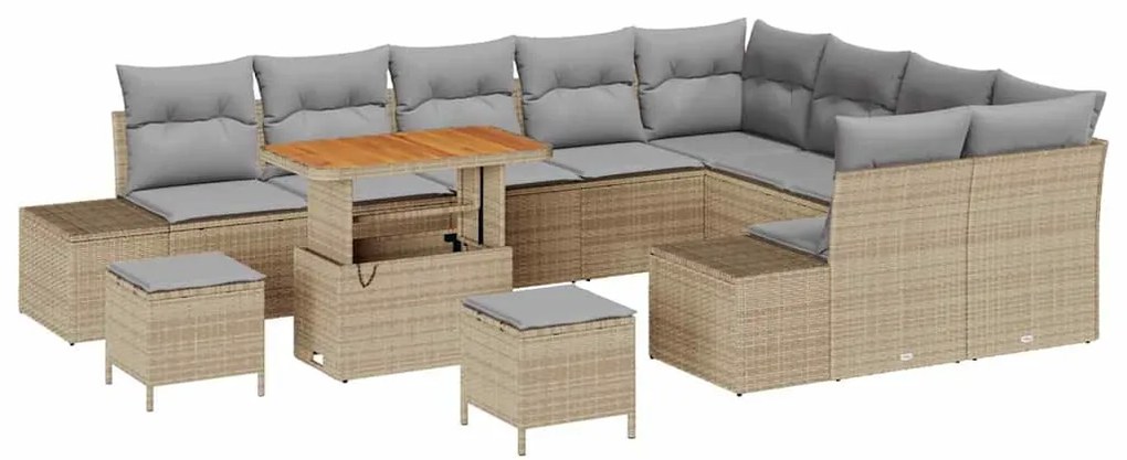 Conjunto de Sofá de Jardim de 12 Peças com Almofadas Bege Rattan Sinté