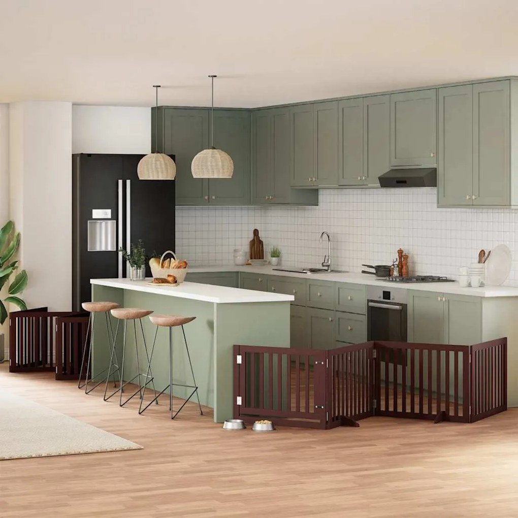 vidaXL Portão cães c/ porta dobrável 12 painéis 960 cm álamo castanho