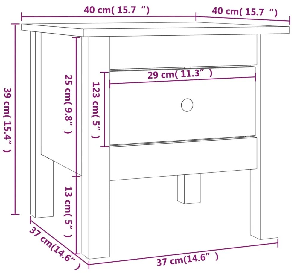 Mesa de apoio 40x40x39 cm pinho maciço Branco