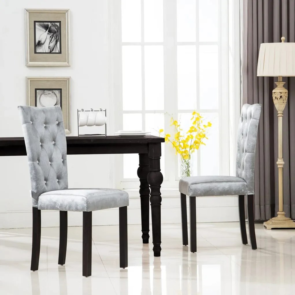 vidaXL Cadeiras de jantar 2 pcs veludo prateado