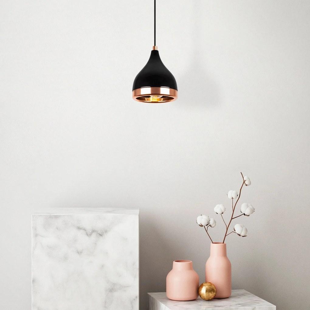Conjunto de Candeeiro e Lâmpada de Mesa Yildo – Preto e Cobre – Chande
