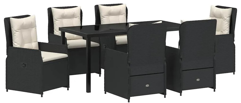 Conjunto de Jantar de Jardim 7 Peças Preto em Rattan de Poliéster