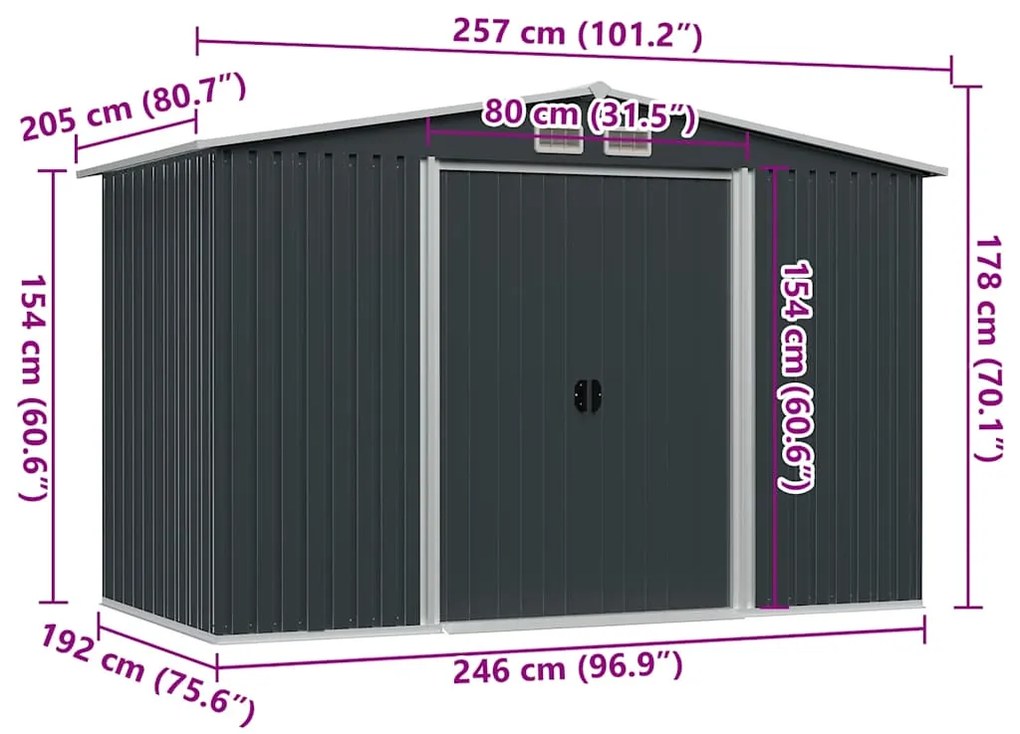 Abrigo de jardim 257x205x178 cm aço antracite