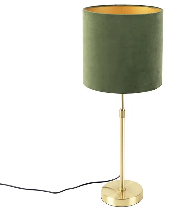 Candeeiro de mesa dourado/latão com abajur de veludo verde 25 cm - Parte Country / Rústico