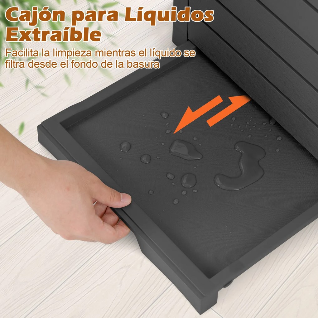Conjunto de 2 Caixotes do Lixo para Exterior, 40 x 40 x 86 cm, Com Bandeja para Líquidos, Preto