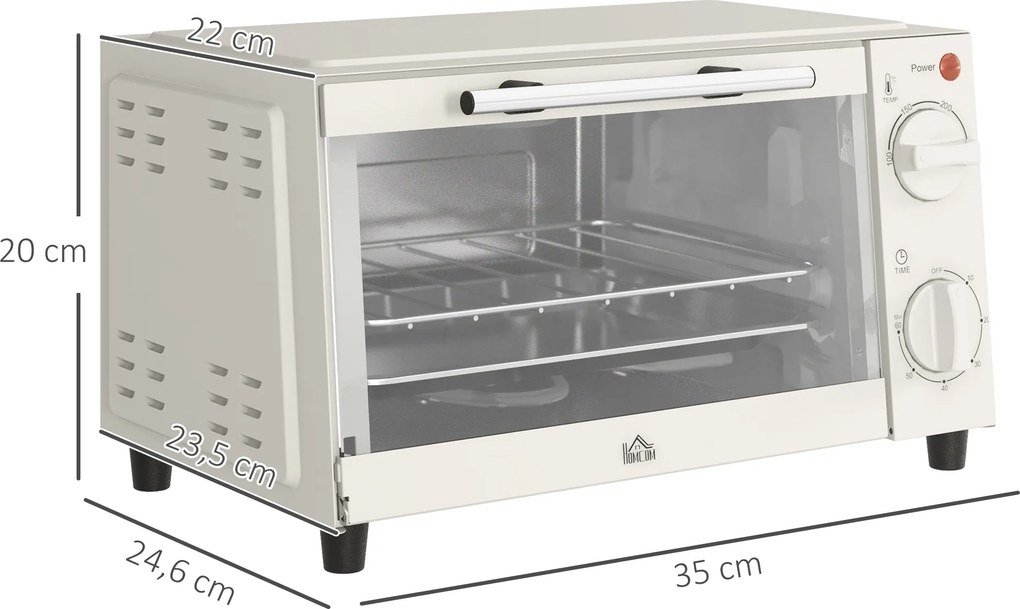Mini Forno Elétrico 9L com Temperatura Ajustável até 230°C Temporizador 60 min e Bandeja para Assar 35x24,6x20 cm Creme