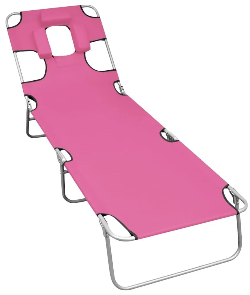 vidaXL Espreguiçadeira dobrável c/ almofada cabeça aço rosa magenta