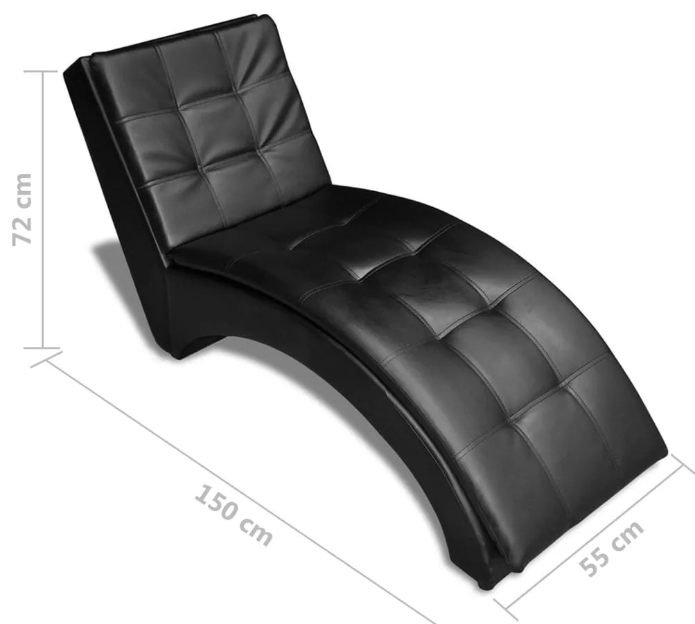 Chaise longue com almofada couro artificial preto