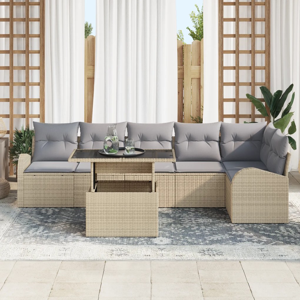 Conjunto de Sofá de Jardim vidaXL com Almofadas Bege Poliratan de 7 Pe