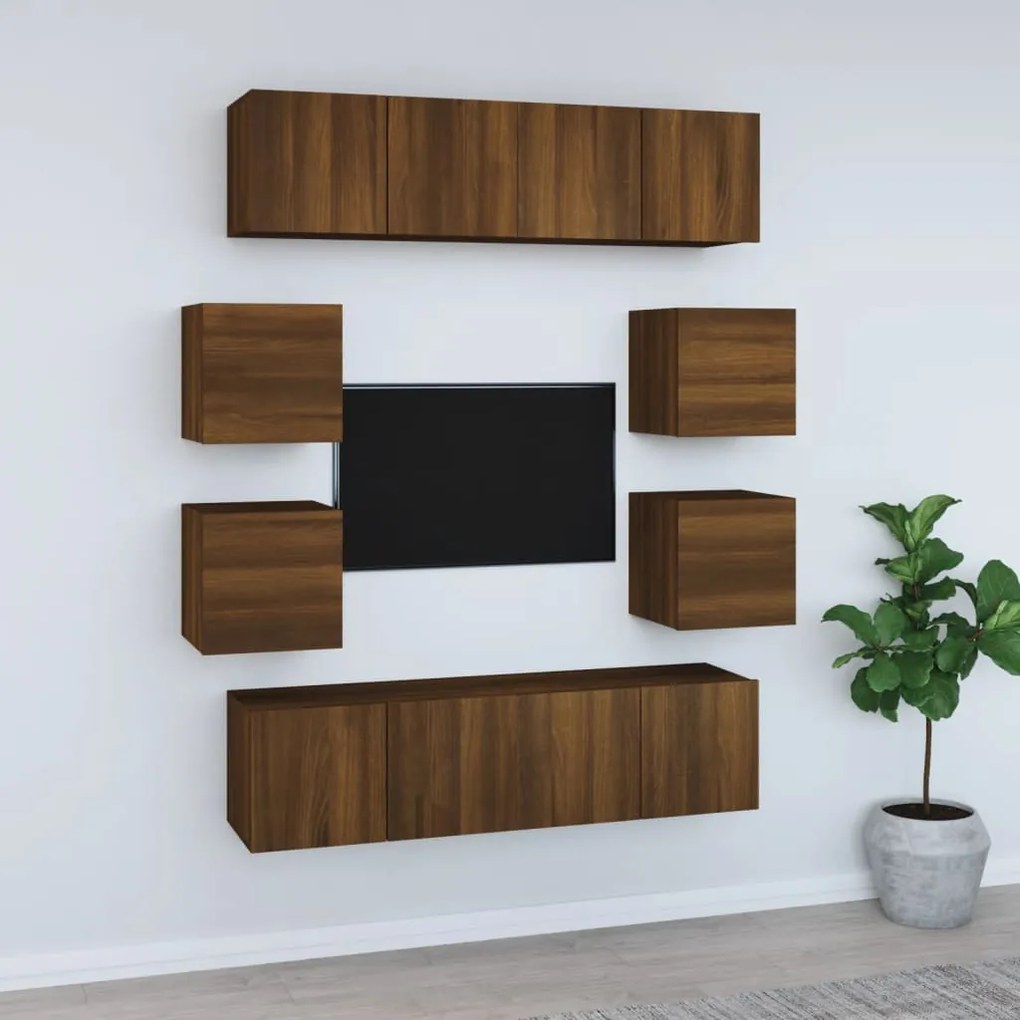 vidaXL Conjunto móveis de TV 8pcs madeira processada carvalho castanho