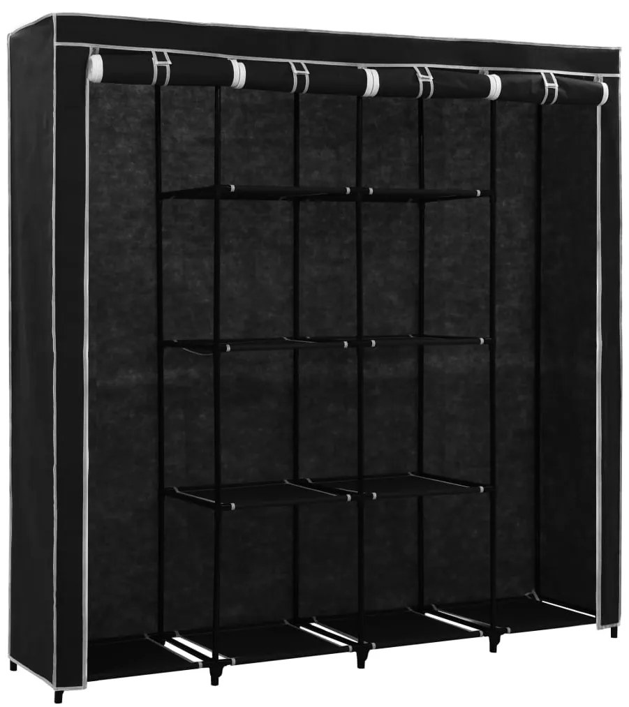 Roupeiro com 4 compartimentos 175x45x170 cm preto