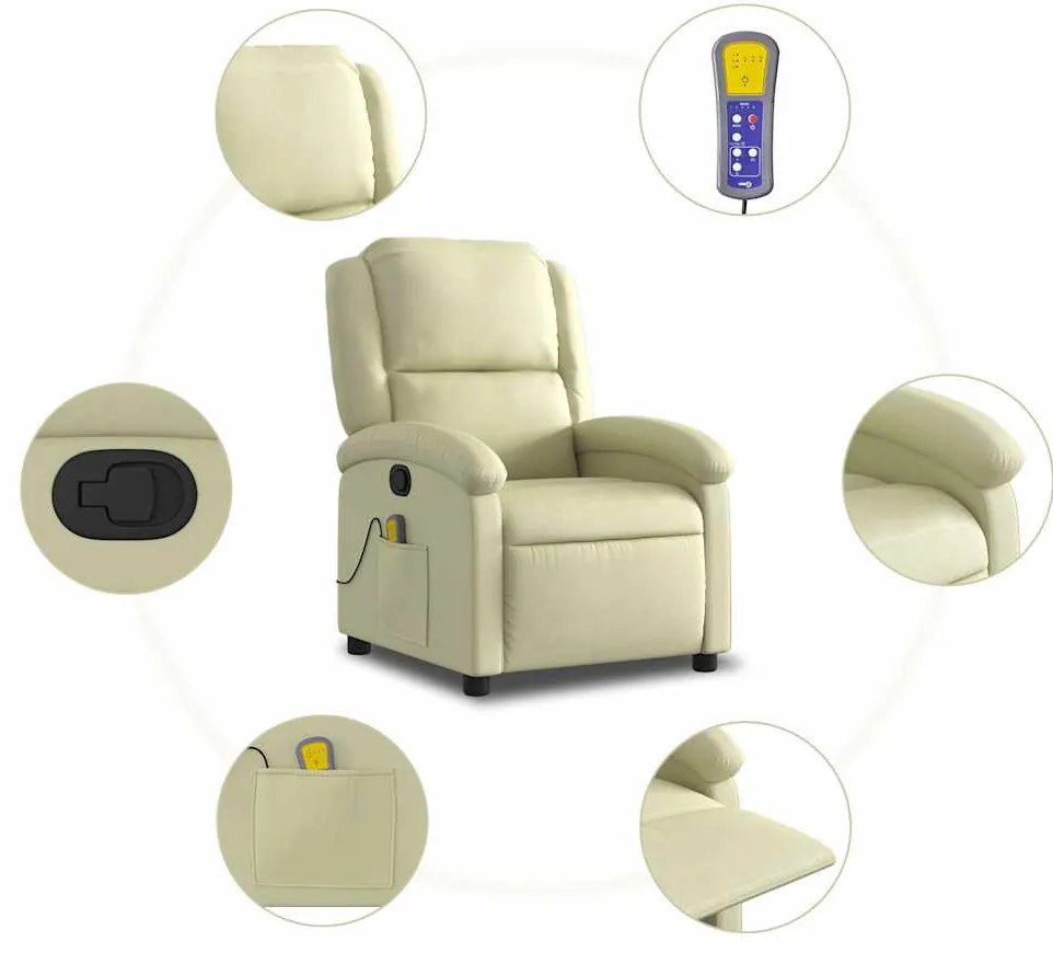Poltrona de massagens reclinável couro genuíno cor creme