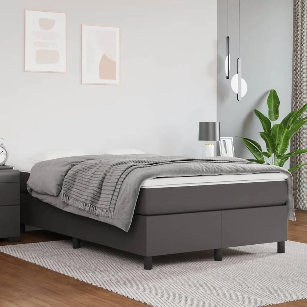 Cama boxspring com colchão 120x190 cm couro artificial cinzento