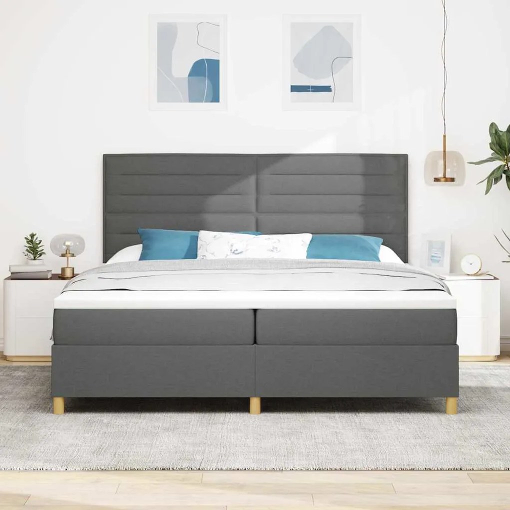 Cama Box com Colchão e LED Cinza Escuro 200x200 cm Tecido