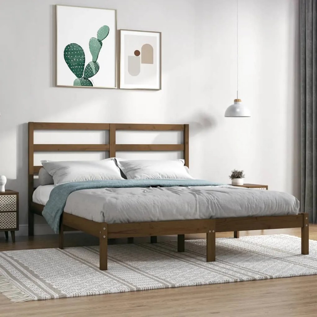 vidaXL Estrutura de cama 140x190 cm pinho maciço castanho-mel
