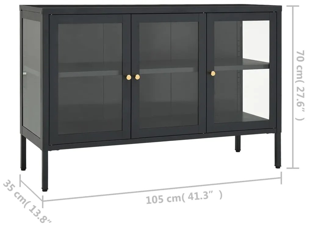 Aparador 105x35x70 cm vidro e aço antracite