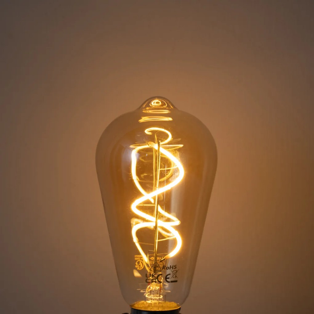 Conjunto de 5 lâmpadas LED E27 reguláveis filamento espiral ST64 dourado 4W 270 lm 2100K