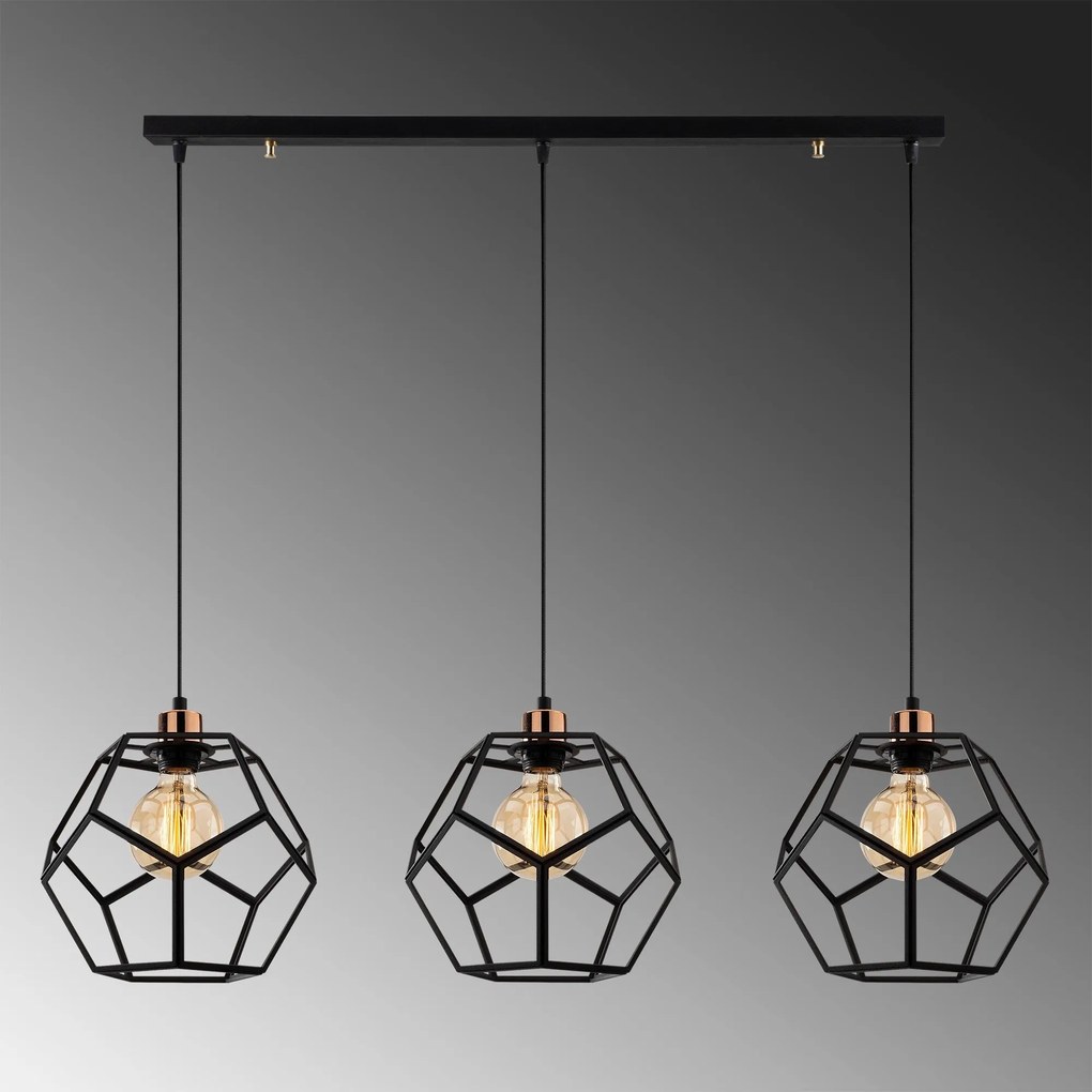 Chandelier Degirmen – Preto e Bronze – 96 x 26 cm